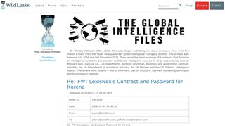 
                            5. Re: FW: LexisNexis Contract and Password for Korena - WikiLeaks