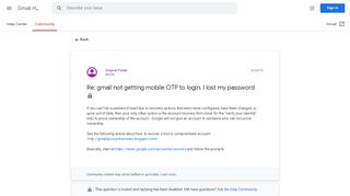 
                            10. Re: gmail not getting mobile OTP to login. I lost my password ...