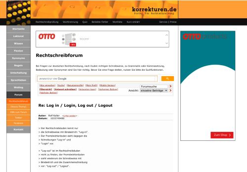 
                            5. Re: Log in / Login, Log out / Logout | Forum – korrekturen.de