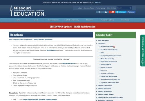 
                            13. Reactivate | Missouri Department of Elementary and Secondary ...