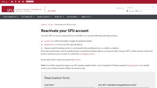
                            2. Reactivate your SFU account - Alumni - Simon Fraser University