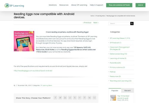 
                            10. Reading Eggs now compatible with Android devices. - 3P Learning