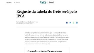 
                            12. Reajuste da tabela do frete será pelo IPCA | Valor Econômico