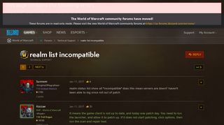 
                            2. realm list incompatible - World of Warcraft Forums - Blizzard ...