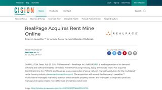 
                            8. RealPage Acquires Rent Mine Online - PR Newswire