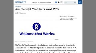 
                            11. Rebranding: Aus Weight Watchers wird WW - Horizont