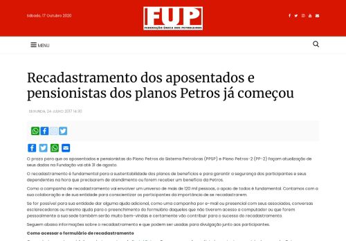 
                            7. Recadastramento dos aposentados e pensionistas dos planos Petros ...