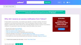 
                            2. Received an access notification | Yahoo Help - SLN7125