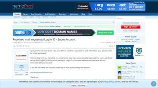 
                            10. Received mail requested Log In ID - Enom Account - NamePros