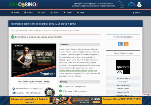 
                            7. Recensione casino online Titanbet: bonus 20€ gratis + 1000€