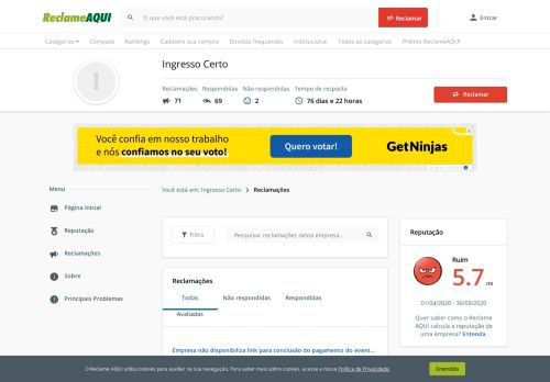 
                            6. Reclamações sobre login-senha para Ingresso Certo - Reclame Aqui