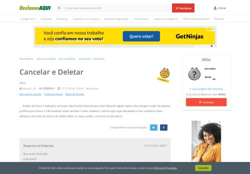 
                            5. Reclame Aqui - Afilio - Cancelar e Deletar