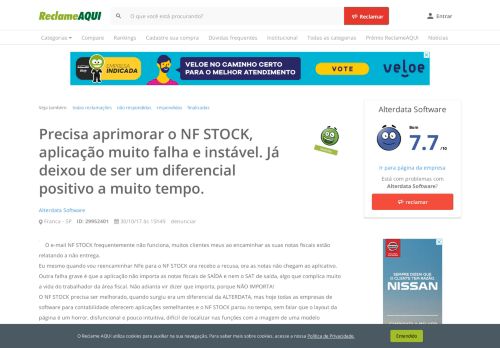 
                            9. Reclame Aqui - Alterdata Software - Precisa aprimorar o NF STOCK ...