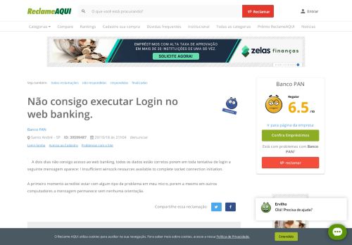 
                            11. Reclame Aqui - Banco Pan - Não consigo executar Login no web ...