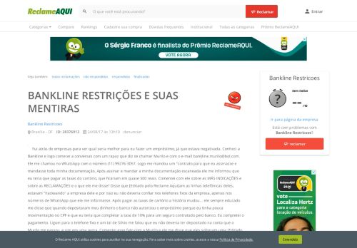 
                            10. Reclame Aqui - Bankline Restricoes - BANKLINE RESTRIÇÕES E ...