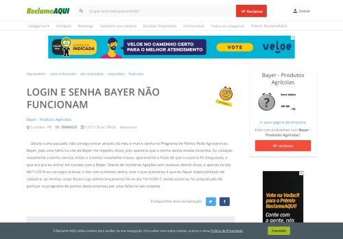 
                            13. Reclame Aqui - Bayer - Produtos Agrícolas - LOGIN E SENHA BAYER ...