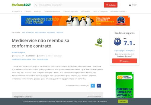 
                            13. Reclame Aqui - Bradesco Seguros - Mediservice não reembolsa ...