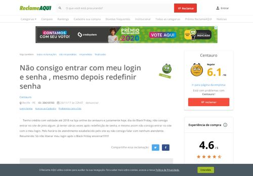 
                            9. Reclame Aqui - Centauro - Não consigo entrar com meu login e senha ...