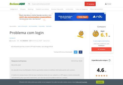 
                            11. Reclame Aqui - Centauro - Problema com login