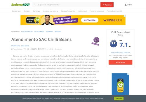 
                            5. Reclame Aqui - Chilli Beans - Loja Física - Atendimento SAC Chilli ...