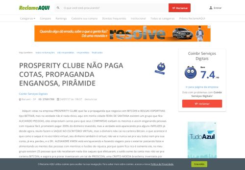 
                            5. Reclame Aqui - Coinbr Serviços Digitais - PROSPERITY CLUBE NÃO ...