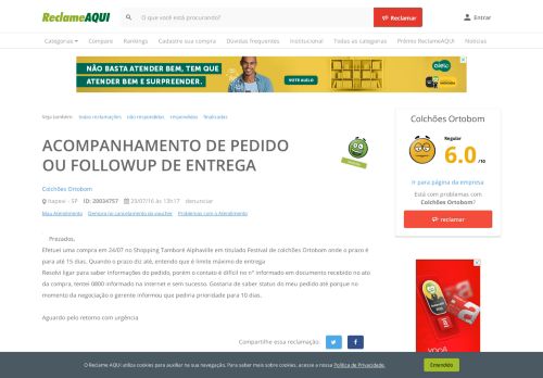 
                            8. Reclame Aqui - Colchões Ortobom - ACOMPANHAMENTO DE ...