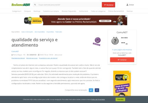 
                            11. Reclame Aqui - ComuNET - qualidade do serviço e atendimento