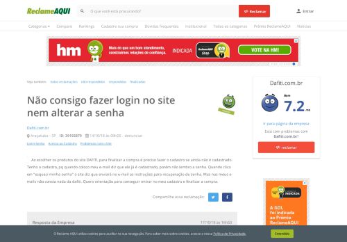 
                            8. Reclame Aqui - Dafiti.com.br - Não consigo fazer login no site nem ...