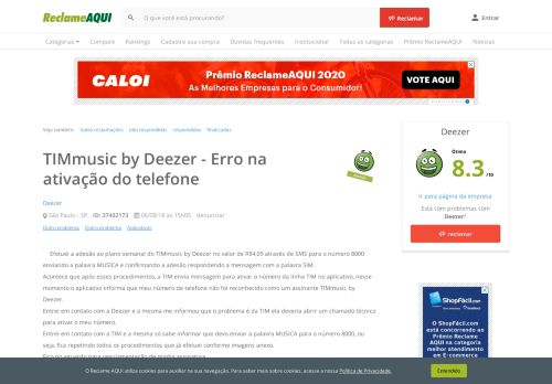 
                            13. Reclame Aqui - Deezer - TIMmusic by Deezer - Erro na ativação do ...