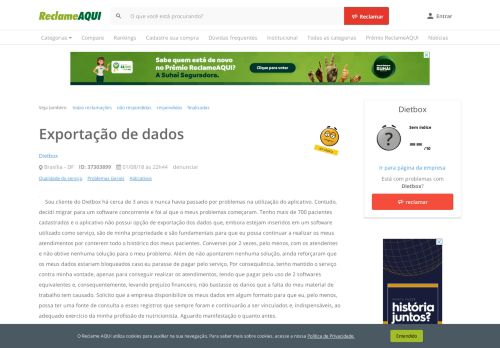 
                            12. Reclame Aqui - Dietbox - Exportação de dados