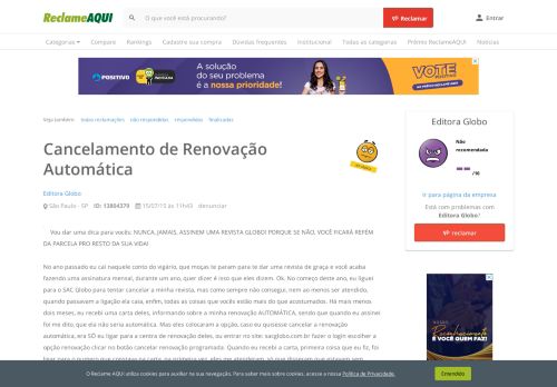 
                            11. Reclame Aqui - Editora Globo - Cancelamento de Renovação ...