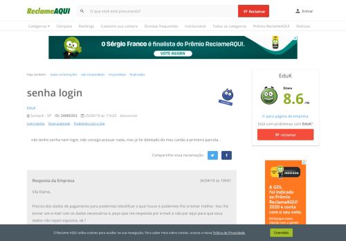 
                            9. Reclame Aqui - eduK - senha login