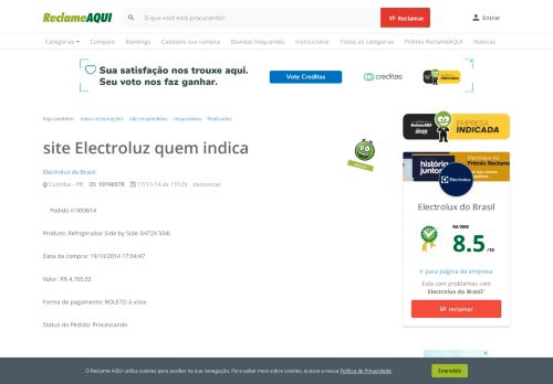 
                            12. Reclame Aqui - Electrolux do Brasil - site Electroluz quem indica