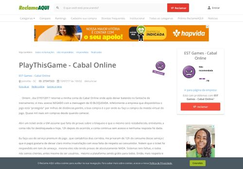 
                            9. Reclame Aqui - EST Games - Cabal Online - PlayThisGame - Cabal ...