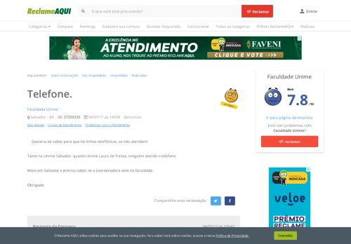 
                            5. Reclame Aqui - Faculdade Unime - Telefone.