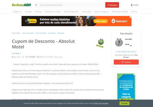 
                            12. Reclame Aqui - Flex Motéis - Cupom de Desconto - Absolut Motel