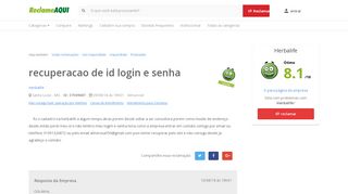 
                            9. Reclame Aqui - Herbalife - recuperacao de id login e senha