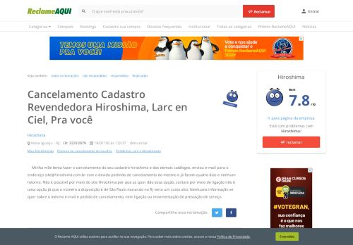 
                            12. Reclame Aqui - Hiroshima - Cancelamento Cadastro Revendedora ...