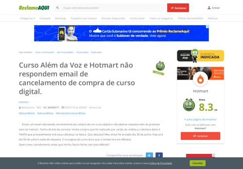 
                            6. Reclame Aqui - Hotmart - Curso Além da Voz e Hotmart não ...
