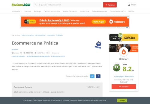 
                            6. Reclame Aqui - Hotmart - Ecommerce na Prática