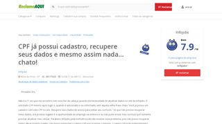 
                            8. Reclame Aqui - Infojobs - CPF já possui cadastro, recupere seus ...