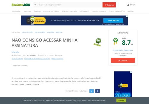 
                            9. Reclame Aqui - Leiturinha - NÃO CONSIGO ACESSAR MINHA ...