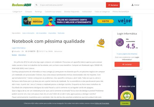 
                            12. Reclame Aqui - Login Informática - Notebook com péssima qualidade