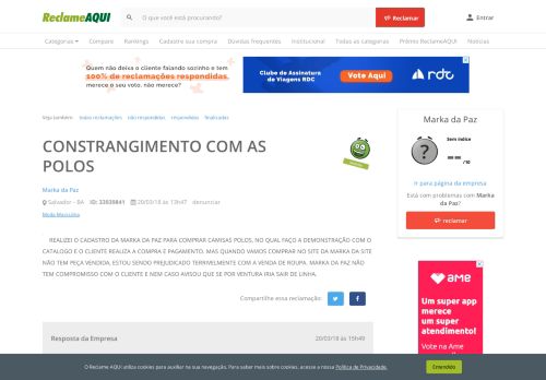 
                            13. Reclame Aqui - Marka da Paz - CONSTRANGIMENTO COM AS POLOS