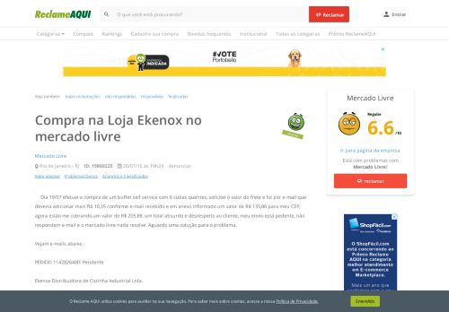 
                            6. Reclame Aqui - Mercado Livre - Compra na Loja Ekenox no mercado ...