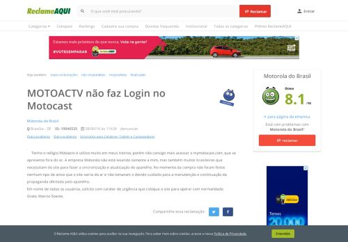 
                            7. Reclame Aqui - Motorola do Brasil - MOTOACTV não faz Login no ...