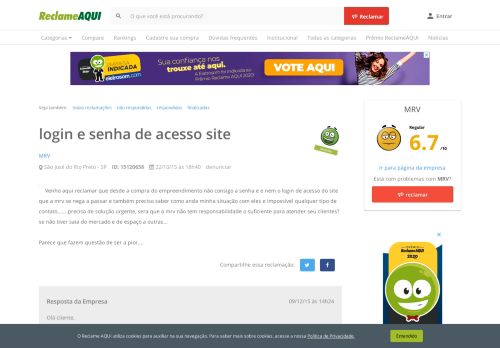 
                            11. Reclame Aqui - MRV Engenharia - login e senha de acesso site