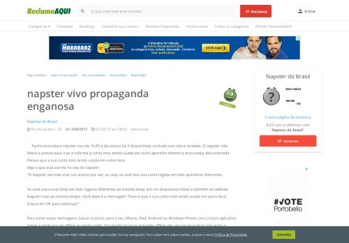 
                            11. Reclame Aqui - Napster do Brasil - napster vivo propaganda enganosa