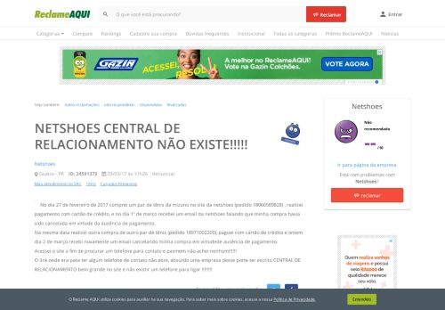 
                            7. Reclame Aqui - Netshoes - NETSHOES CENTRAL DE ...