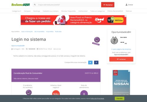 
                            1. Reclame Aqui - OportunidadesBH - Login no sistema